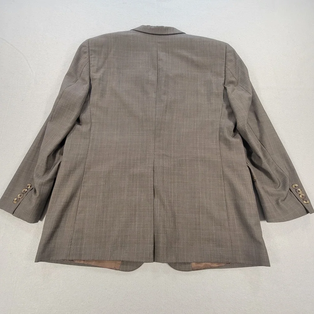 Jos A Bank Sport Coat 100% Wool Blazer Brown Glen Plaid Two Button Men's 44R